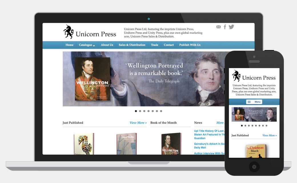 Responsive website design for Unicorn Press