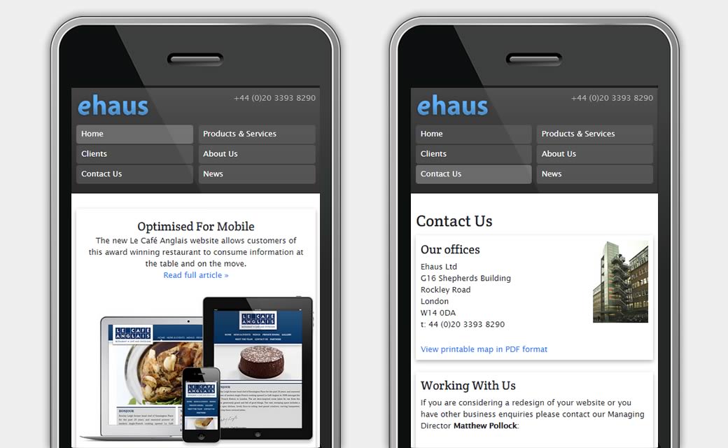 Ehaus website on mobile